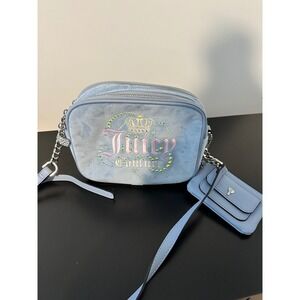 Juicy Couture Baby Blue Velour Crossbody Camera Bag with Card Holder & Charms